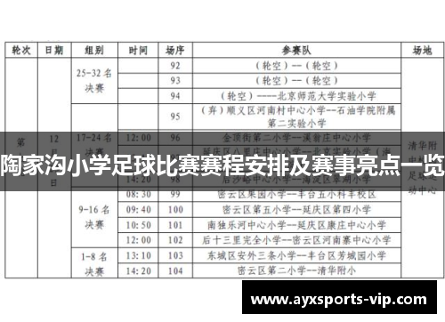 陶家沟小学足球比赛赛程安排及赛事亮点一览